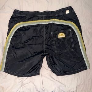 Sundek Black Swim Shorts with Yellow and Gray Stripes